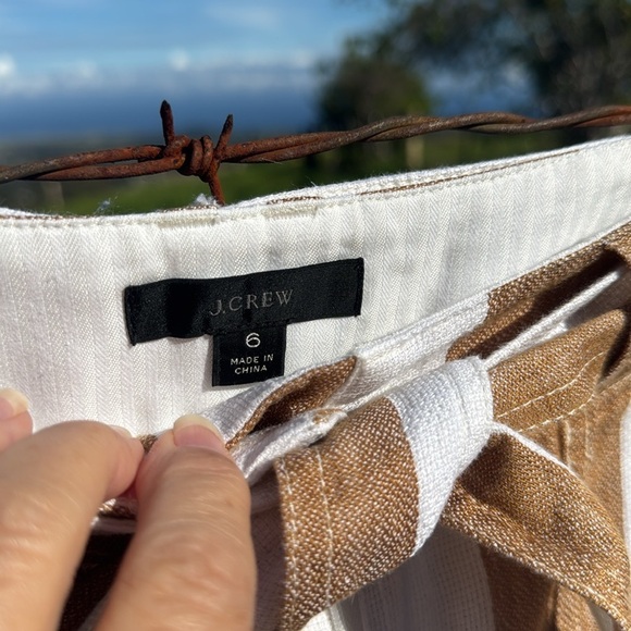 J.Crew Tie waist linen pant in stripe LARGE GOLDEN BISTRIPE Wide leg 6 - Picture 9 of 10